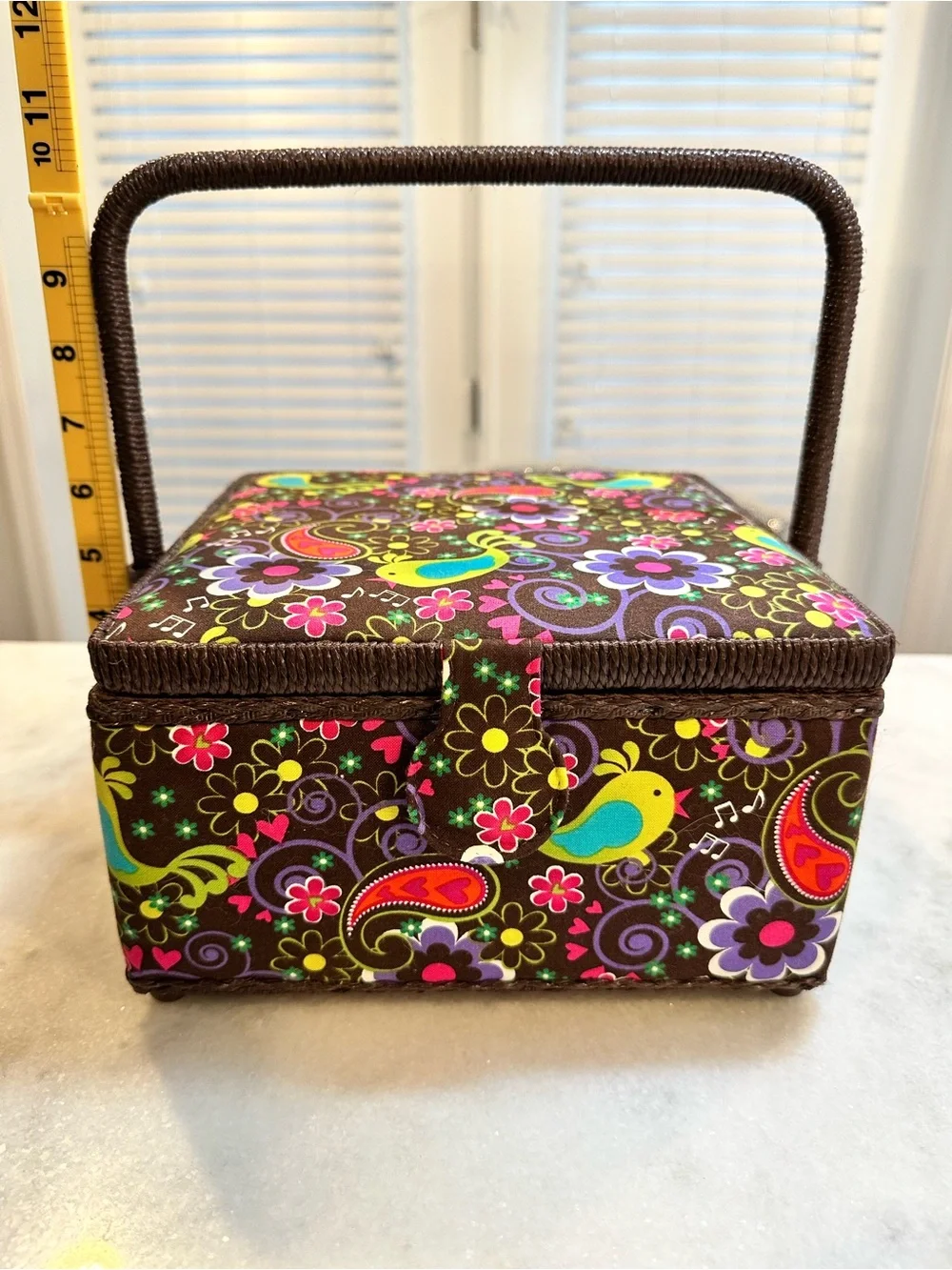 Vintage Colorful Floral Sewing Box/Basket with Tray - Made In Philippines 🇵🇭